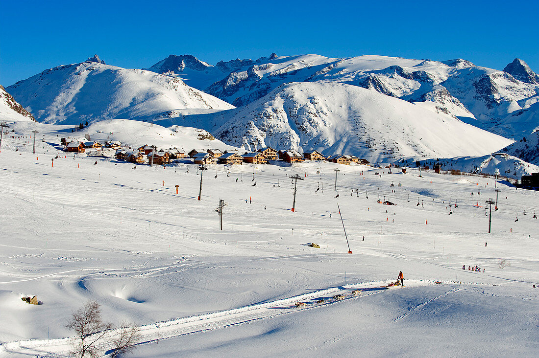 France, Isere, L'Alpe d'Huez, ski resort, dog sledding