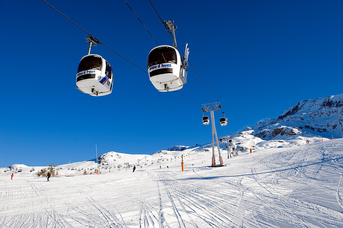 France, Isere, L'Alpe d'Huez, ski resort, telecabin