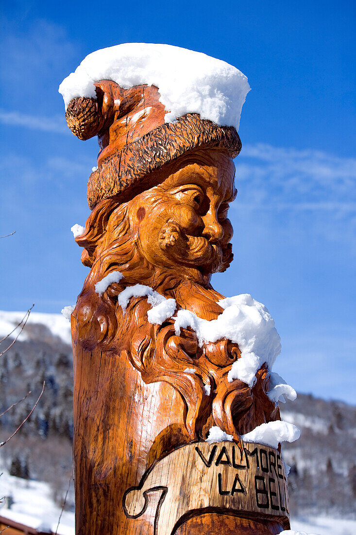 France, Savoie, Valmorel, Swiss pine or Arolla pine sculpture