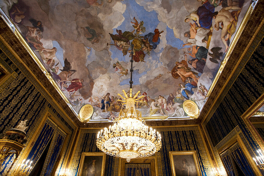 Spain, Madrid, Royal Palace of Madrid (Palacio Real), the ceiling painted by Antonio Mengs