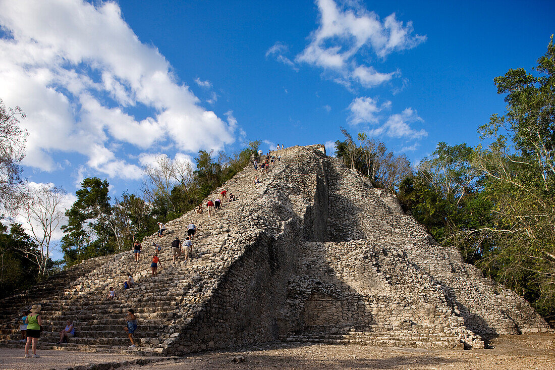 Mexico, Quintana Roo State, Riviera Maya, the Mayan site of Coba, Nohoch Mul Temple means in Mayan the Great Massif, is a 42m pyramid
