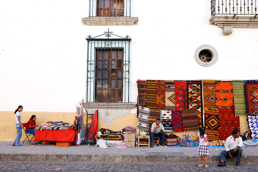 Mexico, Oaxaca State, Oaxaca City, historical colonial centre listed as World Heritage by UNESCO, carpet salesman
