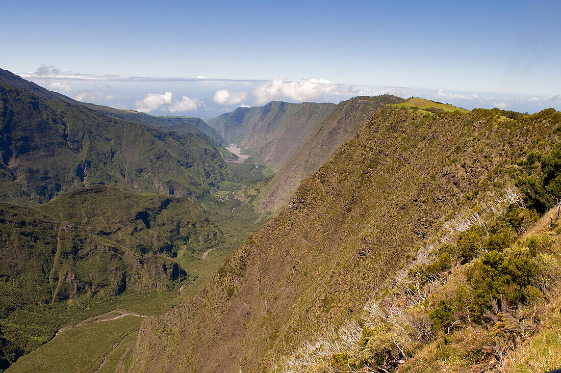 France, Reunion island (French overseas department), Parc National de La Reunion (Reunion National Park), listed as World Heritage by UNESCO, the Remparts River on the slopes of the Piton de la Fournaise volcano