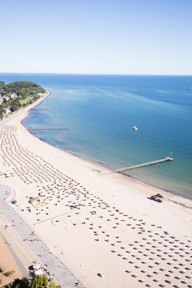 View over Travemuende and the beach, Travemuende, Travemuende Strand, Luebecker Bucht, Luebeck Bay, Ostsee, Baltic Sea, Schleswig Holstein, Germany