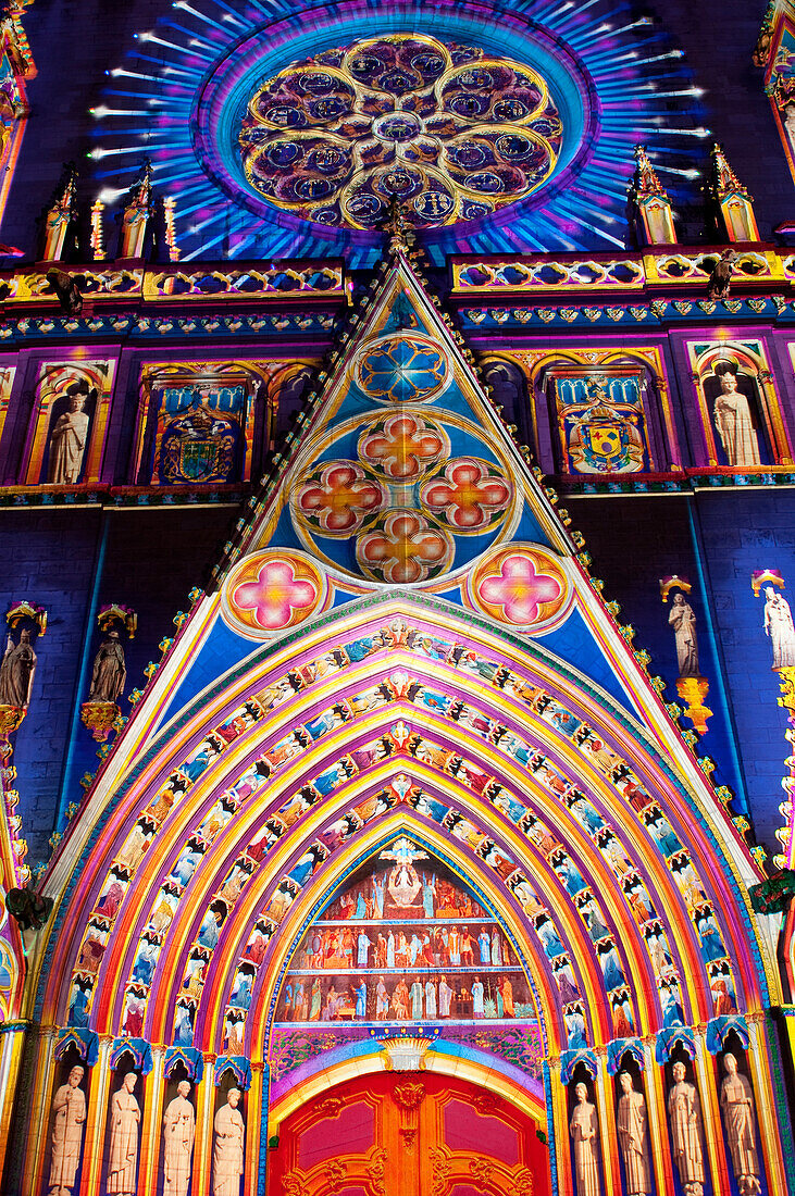 France, Rhone, Lyon, historical site listed as World Heritage by UNESCO, Fete des Lumieres (Light Festival), St Jean Cathedral