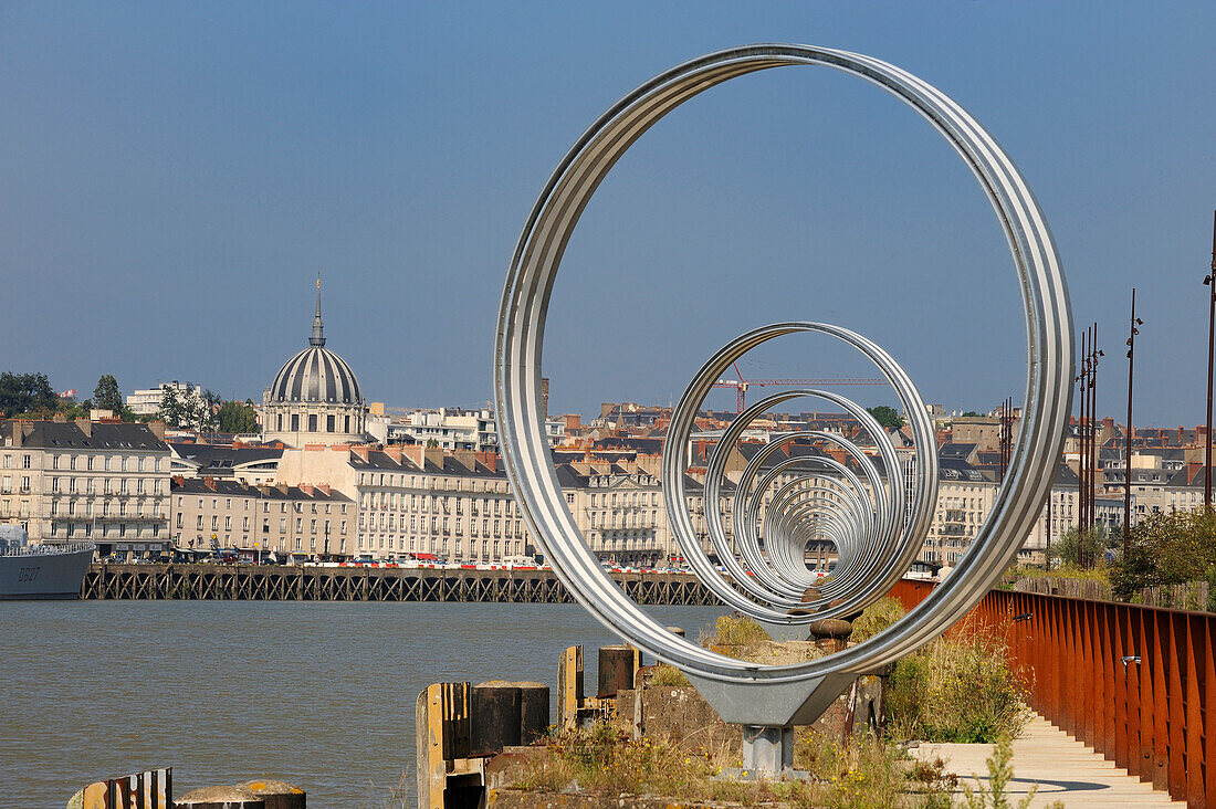 France, Loire Atlantique, Nantes, European Green Capital 2013, Ile de Nantes, Buren's rings on Loire River quays