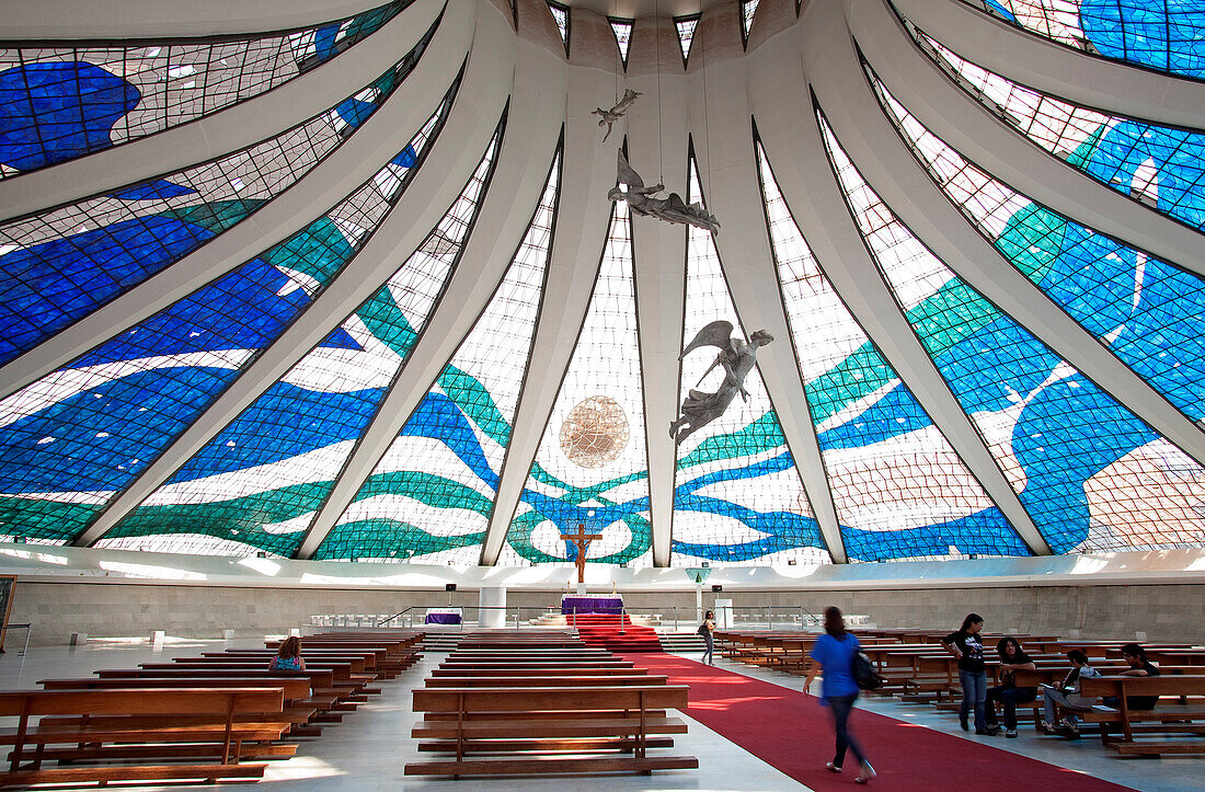 Brazil, Brasilia, listed as World Heritage by UNESCO, Metropolitana Nossa Senhora Aparecida cathedral by architect Oscar Niemeyer