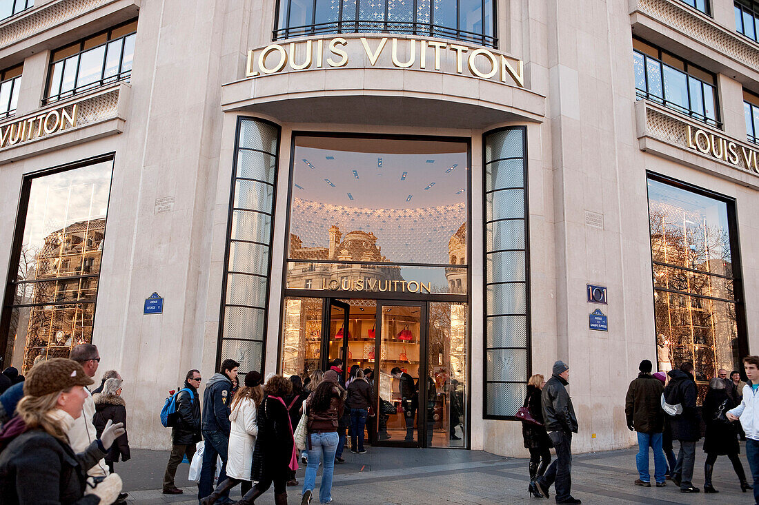France, Paris , Louis Vuitton store on Avenue des Champs Elysees