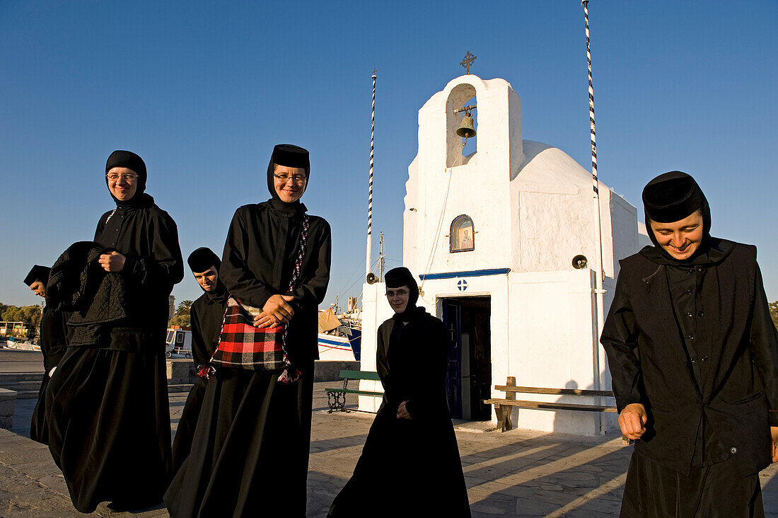 Greece, Saronic Gulf, Aegina Island, Aegina City, the small chapel of Agios Nikolaos, Romanian nun