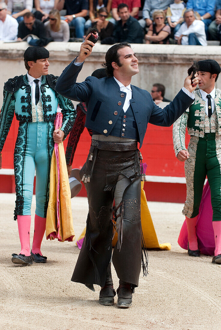 France, Gard, Nimes, bullfight during the Feria in the bullring