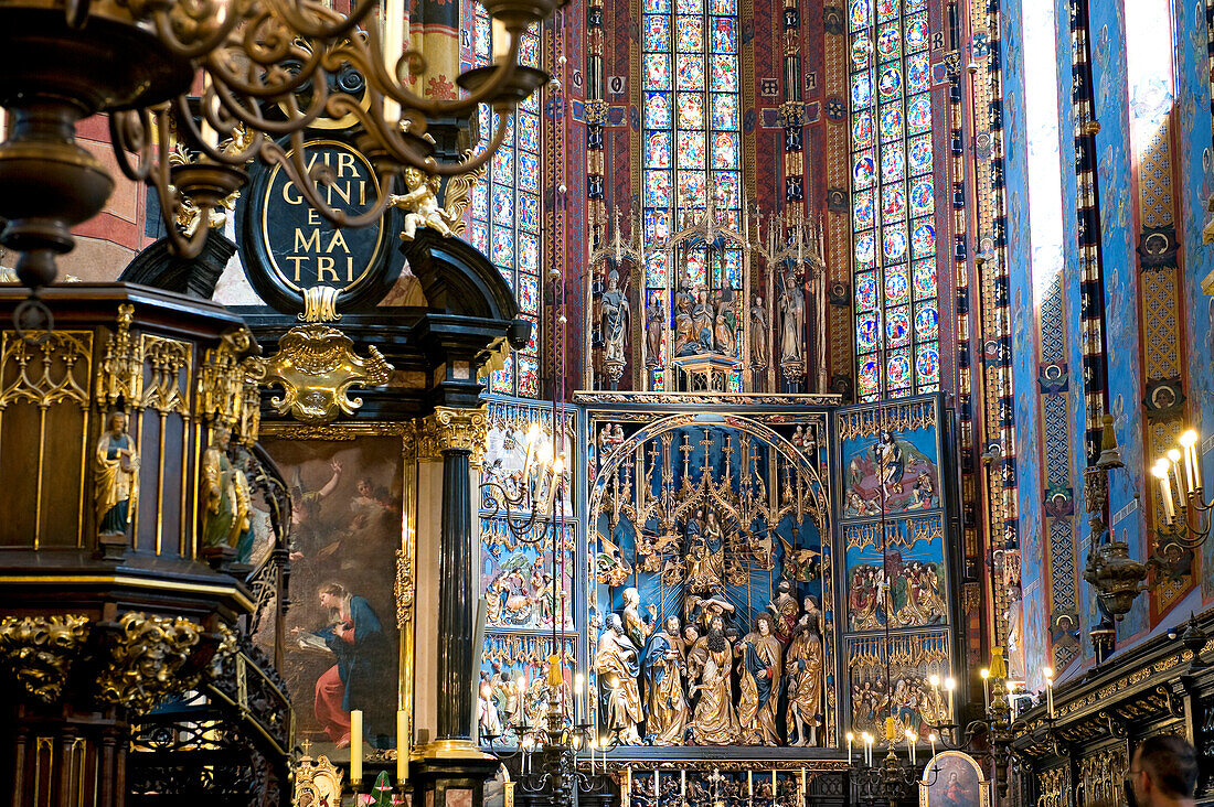 Poland, Lesser Poland Region, Krakow, Old Town (Stare Miasto) listed as World Heritage by UNESCO, Our Lady Church (Kosciol Mariacki), altar piece by Veit Stoss dating 1438-1534