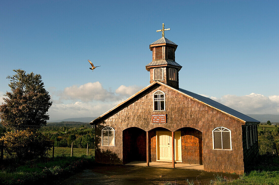 Chile, Los Lagos Region, Chiloe Island, Palomar, wooden church