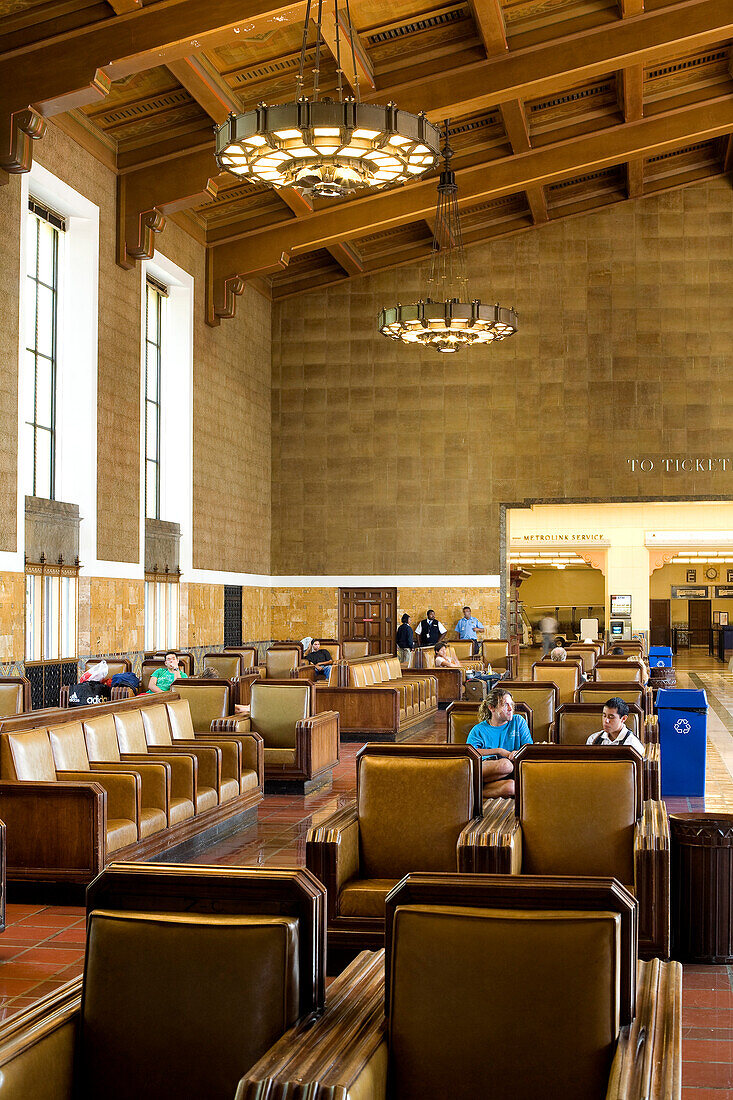 United States, California, Los Angeles, Downtown, Union Station dating from 1939, waiting hall