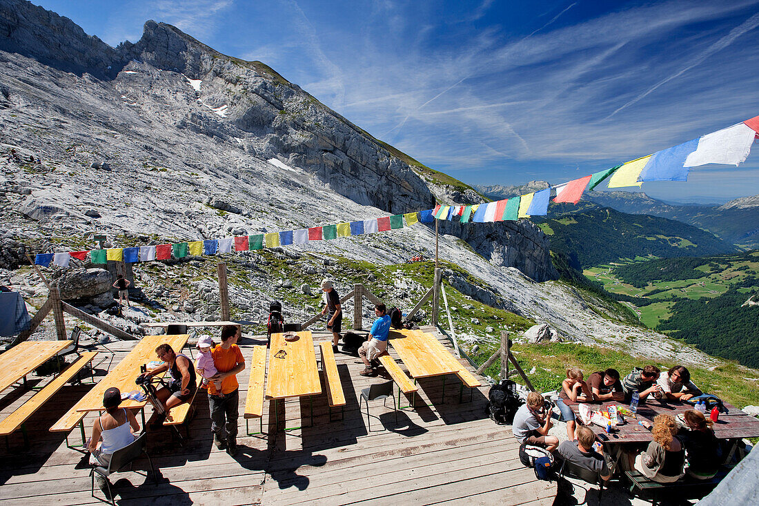 France, Haute Savoie, Le Grand Bornand, the Aravis chain, Gramusset refuge 2164m and 2468m Pointe de Chombas