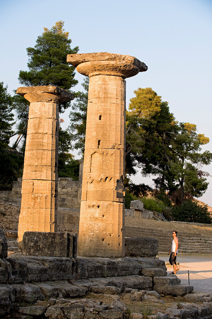 Greece, Peloponnese Region, Olympia, listed as World Heritage by UNESCO, the Hera Temple