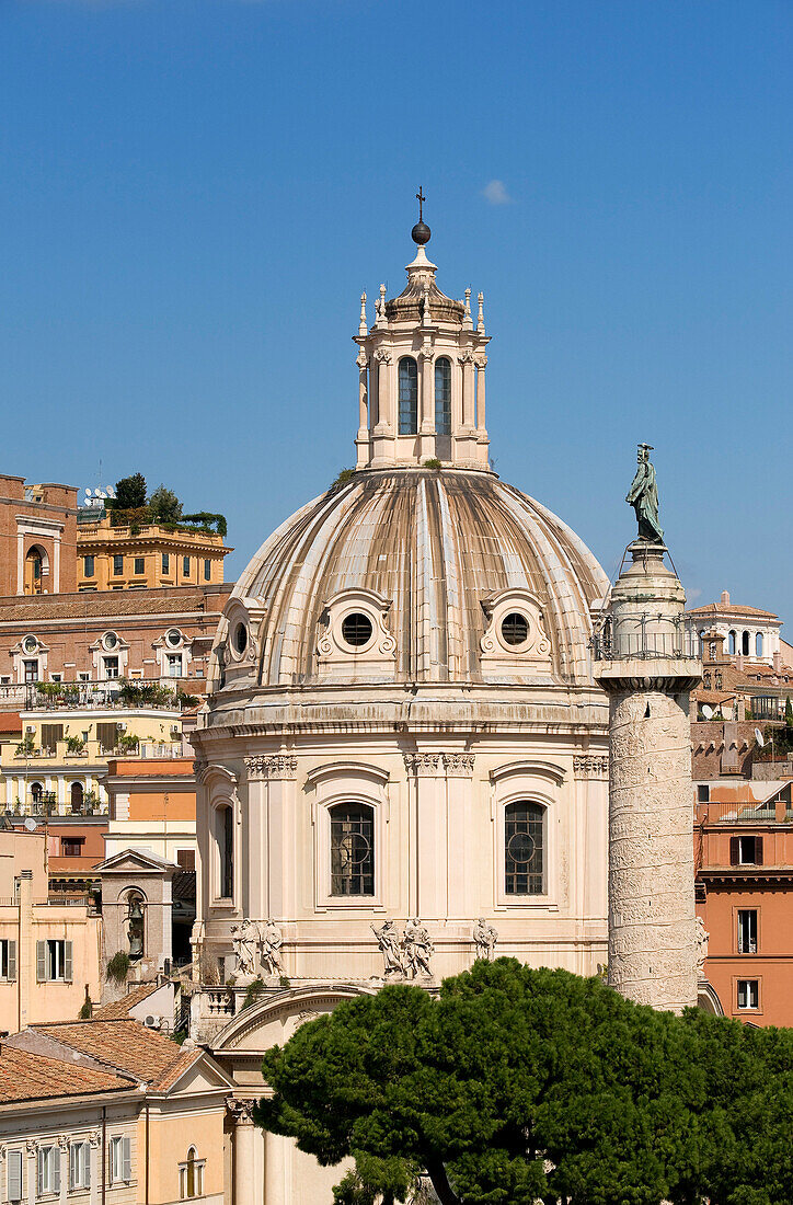 Italy, Lazio, Rome, historical centre listed as World Heritage by UNESCO, Trajan's Column and Santissima Nome di Maria Church
