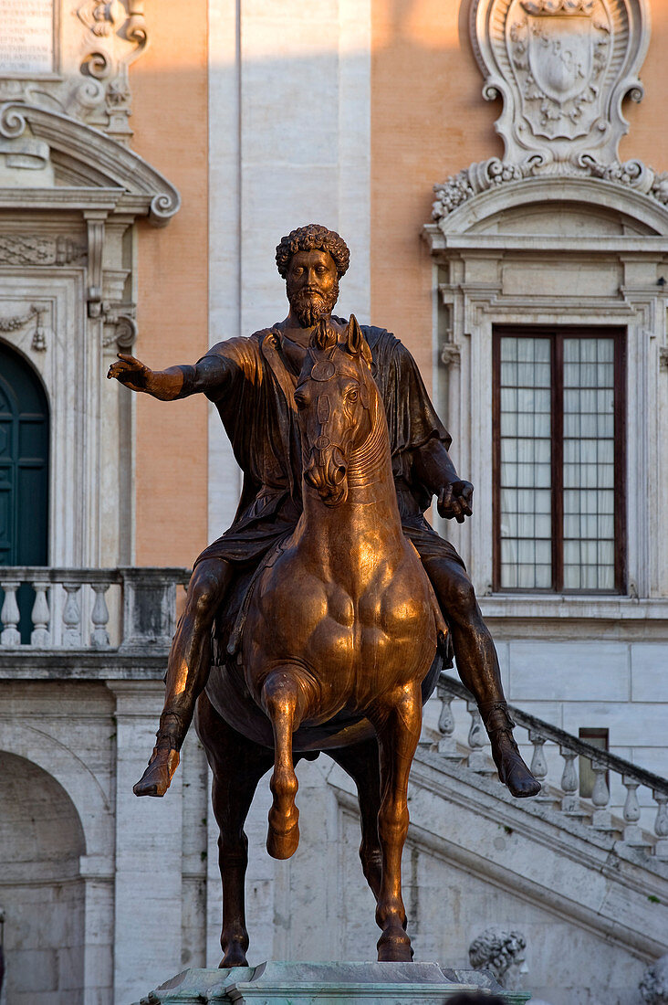 Italy, Lazio, Rome, historical centre listed as World Heritage by UNESCO, Piazza del Campidoglio (Capitoline Square), equestrian statue of Marcus Aurelius
