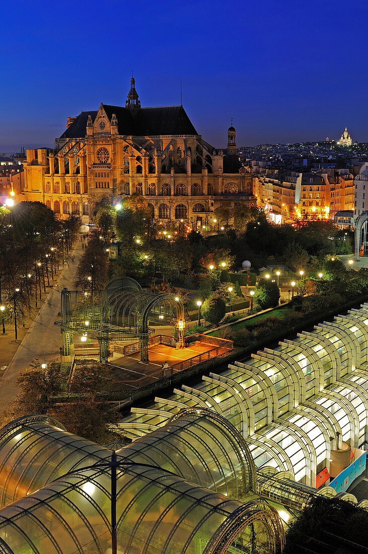 France, Paris, Saint Eustache church and the Forum des Halles illuminated (archives)