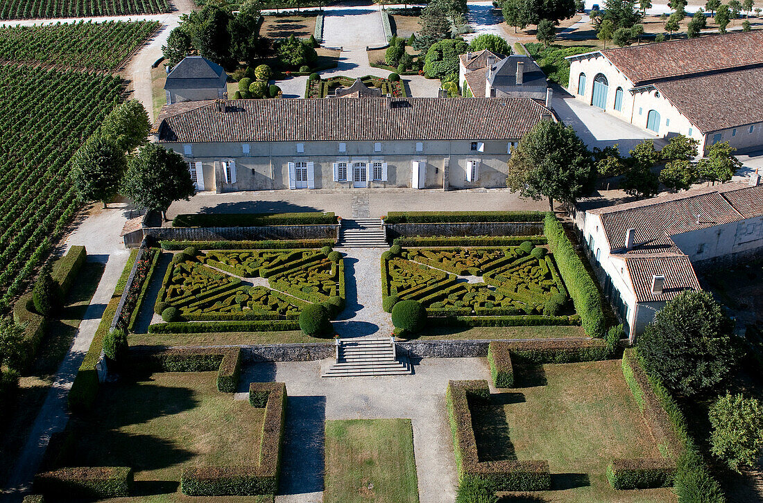 France, Gironde, Saint Estephe, the wine-growing estate of Chateau Calon-Segur in the Medoc region (aerial view)