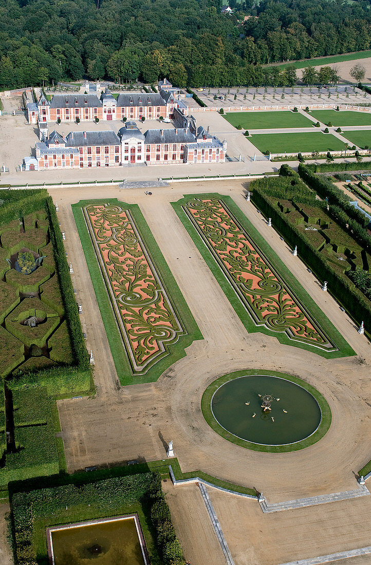 France, Eure, Le Neubourg, the castle and the gardens of Champ de Bataille, properties of the designer Jacques Garcia (aerial view)