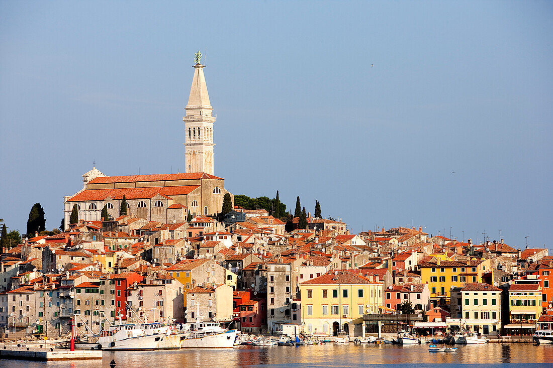 Croatia, Istria, Adriatic Coast, the city of Rovinj dominated by the church of St. Eufemia in baroque style