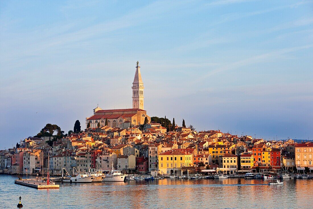 Croatia, Istria, Adriatic coast, Rovinj, dominated by the church of St Eufemia in baroque style