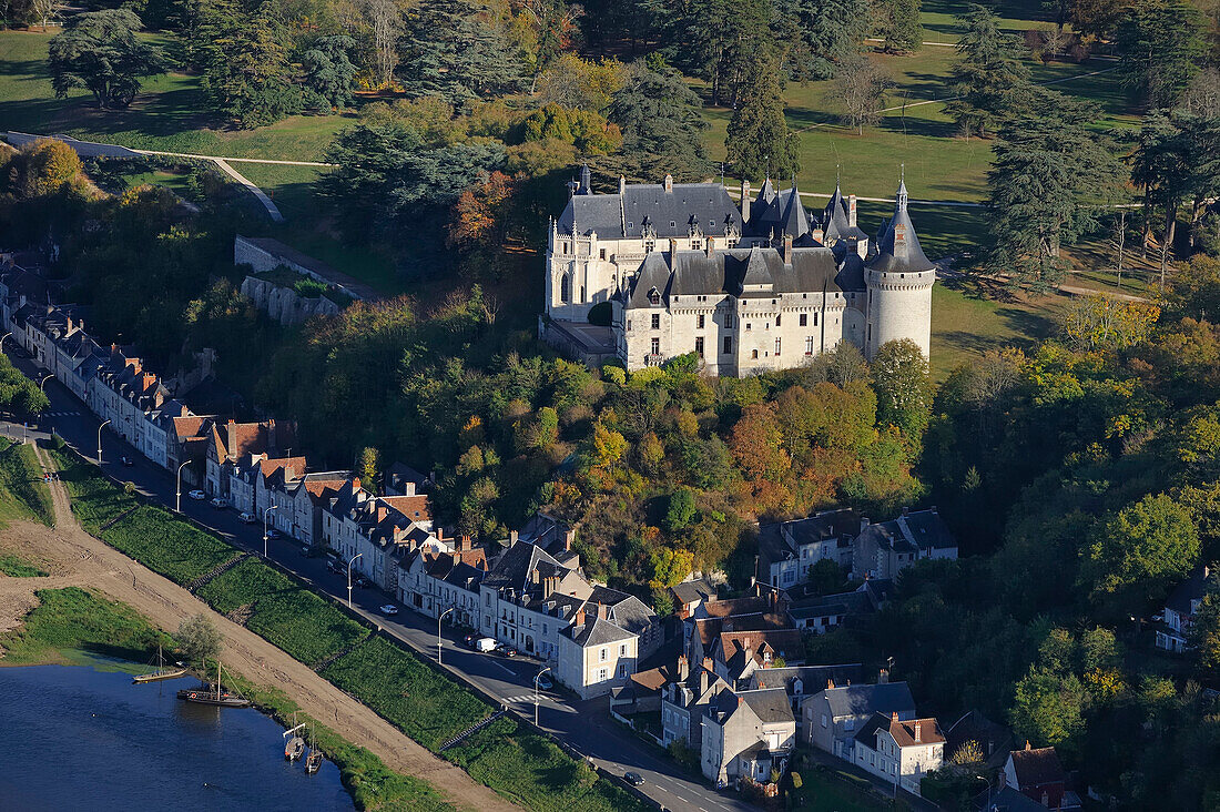 France, Loir et Cher, Loire Valley, listed as World Heritage by UNESCO, Chaumont sur Loire, the castle (aerial view)
