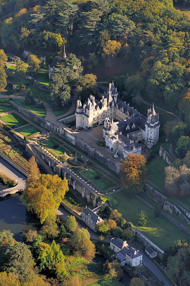 France, Indre et Loire, Loire Valley listed as World Heritage by UNESCO, Rigny Usse, Chateau d' Usse which has inspired the French author Charles Perrault for the Sleeping Beauty (aerial view)