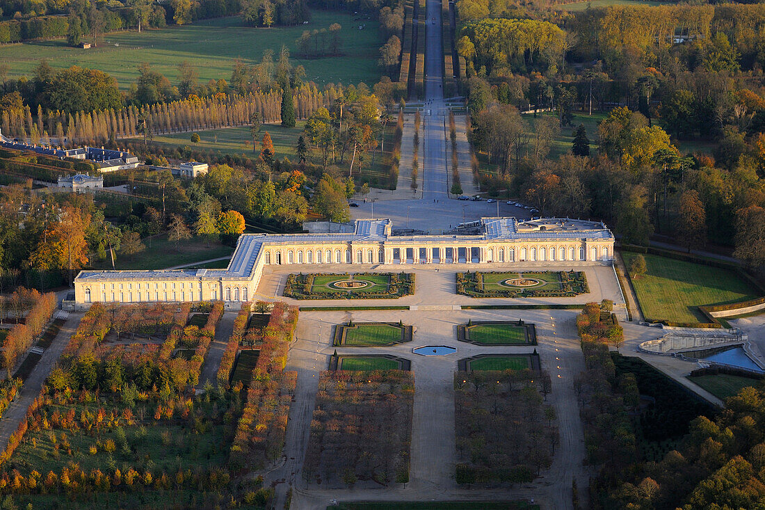 France, Yvelines, Chateau de Versailles Park, listed as World Heritage by UNESCO, the Grand Trianon (aerial view)