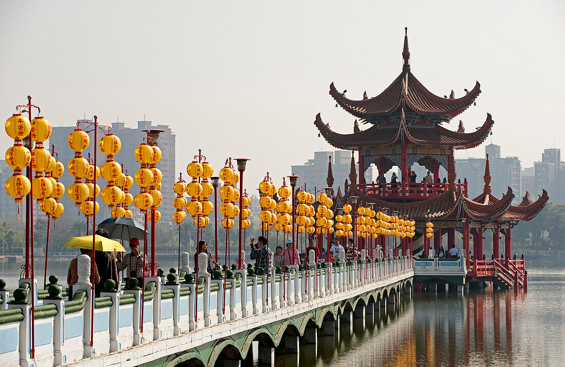 Taiwan, Kaohsiung, Lotus Pond, Tiger and Dragon Pagodas on the lake