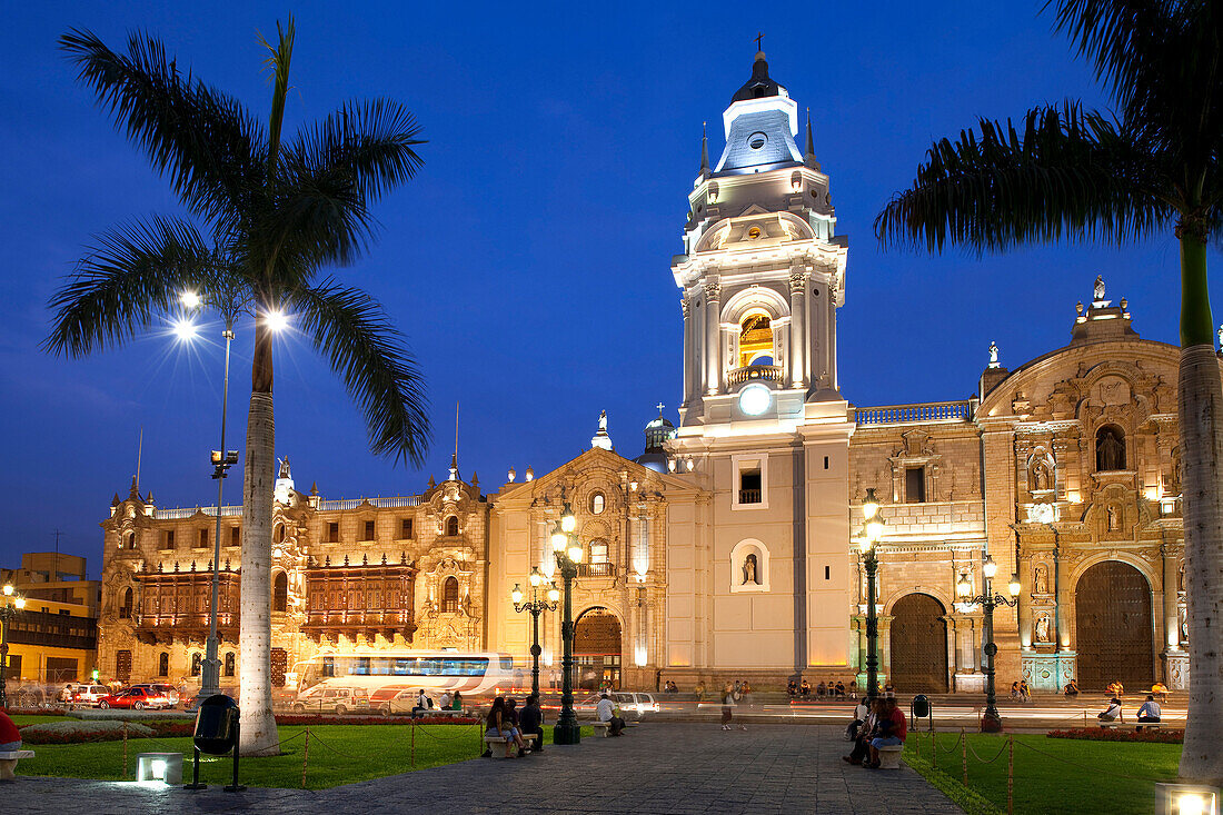Peru, Lima, historical center listed as World Heritage by UNESCO, Plaza de Armas, Baroque architecture Cathedral built in the 17th century