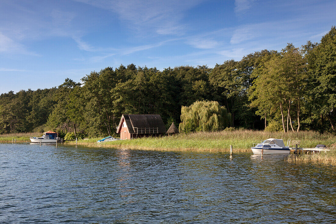 Boatshouse at lake Schwerin, Mecklenburg Lake District, Mecklenburg-West Pomerania, Germany