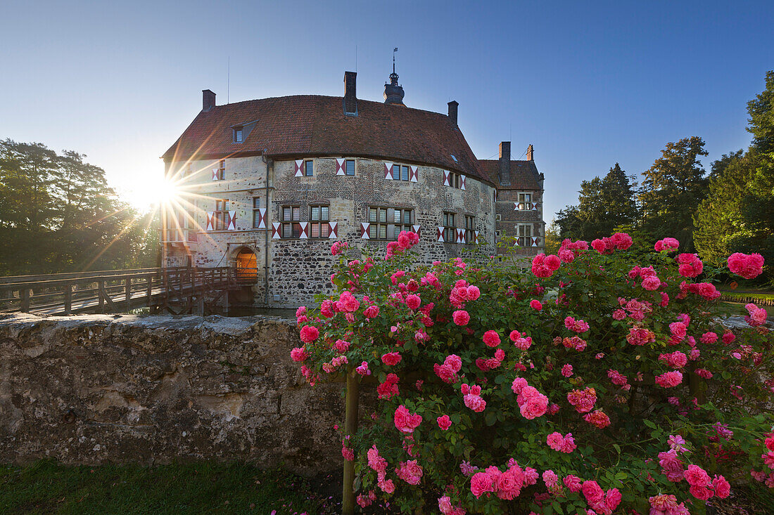 Vischering moated castle, near Luedinghausen, Muensterland, North-Rhine Westphalia, Germany