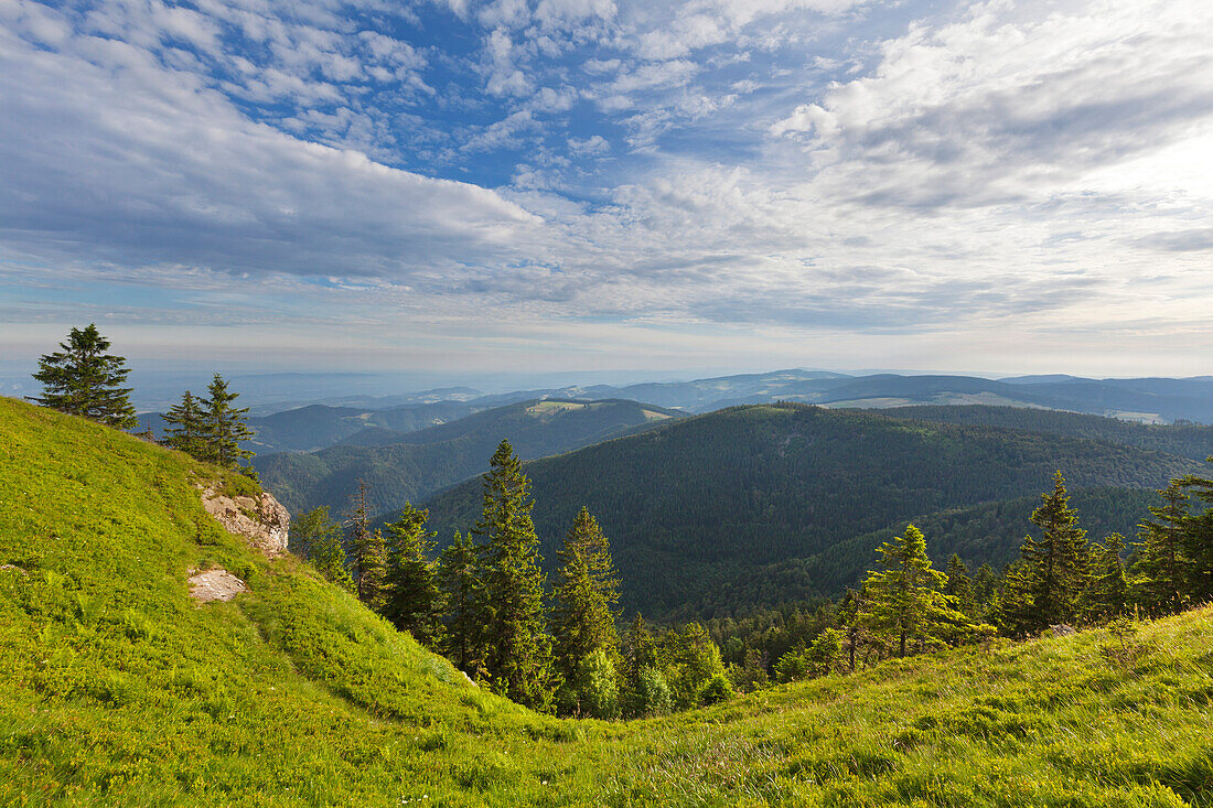 Blick vom Belchen über die Höhenzüge, Südlicher Schwarzwald, Baden-Württemberg, Deutschland