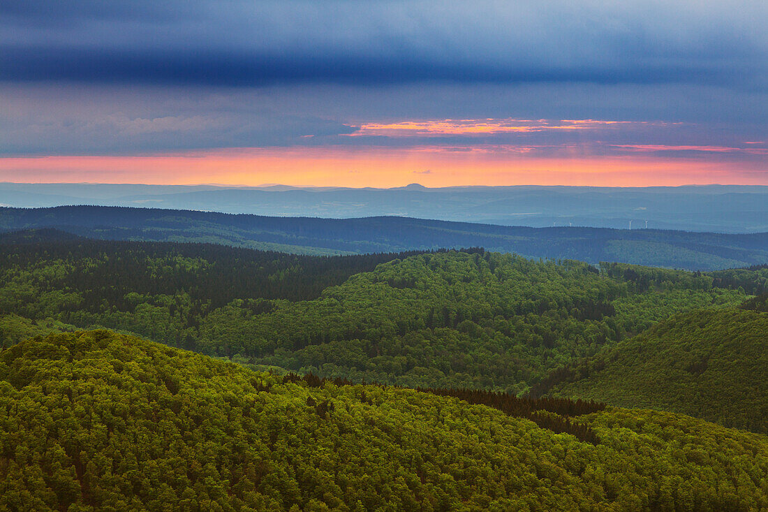 View from Grosser Inselsberg towards the mountains of the Thuringia Forest, Thuringia, Germany