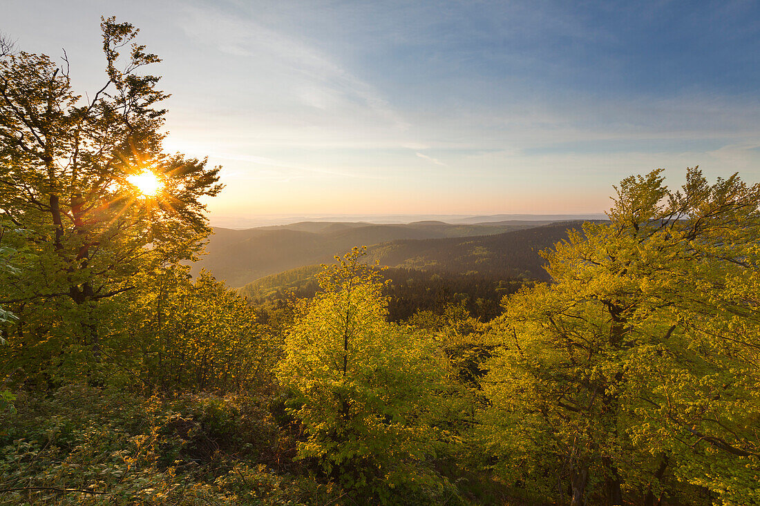 Blick vom Großen Inselsberg auf die Bergrücken des Thüringer Waldes, Thüringen, Deutschland