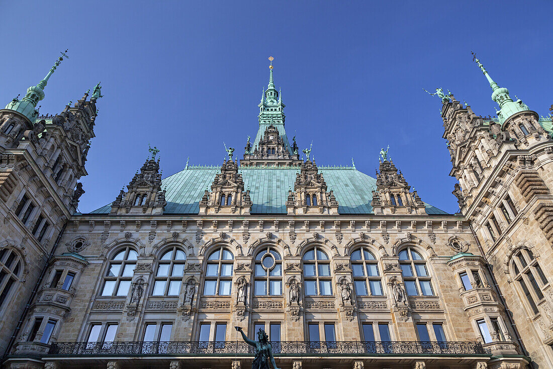 View of town hall from courtyard in old town, Hanseatic City Hamburg, Northern Germany, Germany, Europe