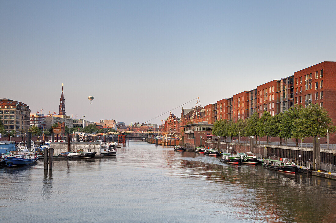 River port and tower of St. Catharine's Church, Hanseatic City Hamburg, Northern Germany, Germany, Europe