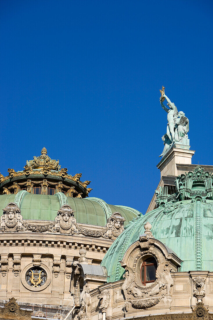 France, Paris, roof detail of the Garnier Opera house