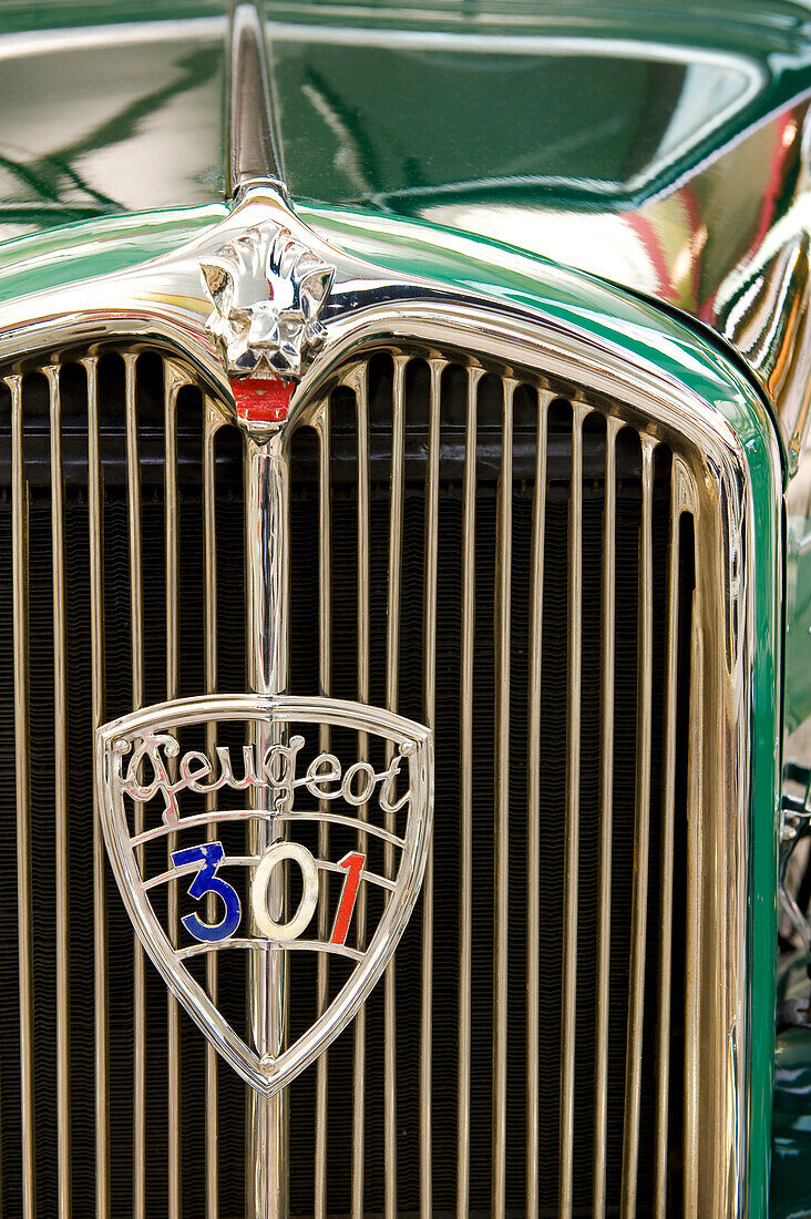 France, Doubs, Sochaux, Museum of Peugeot Adventure, radiator grille of a sedan 301 model