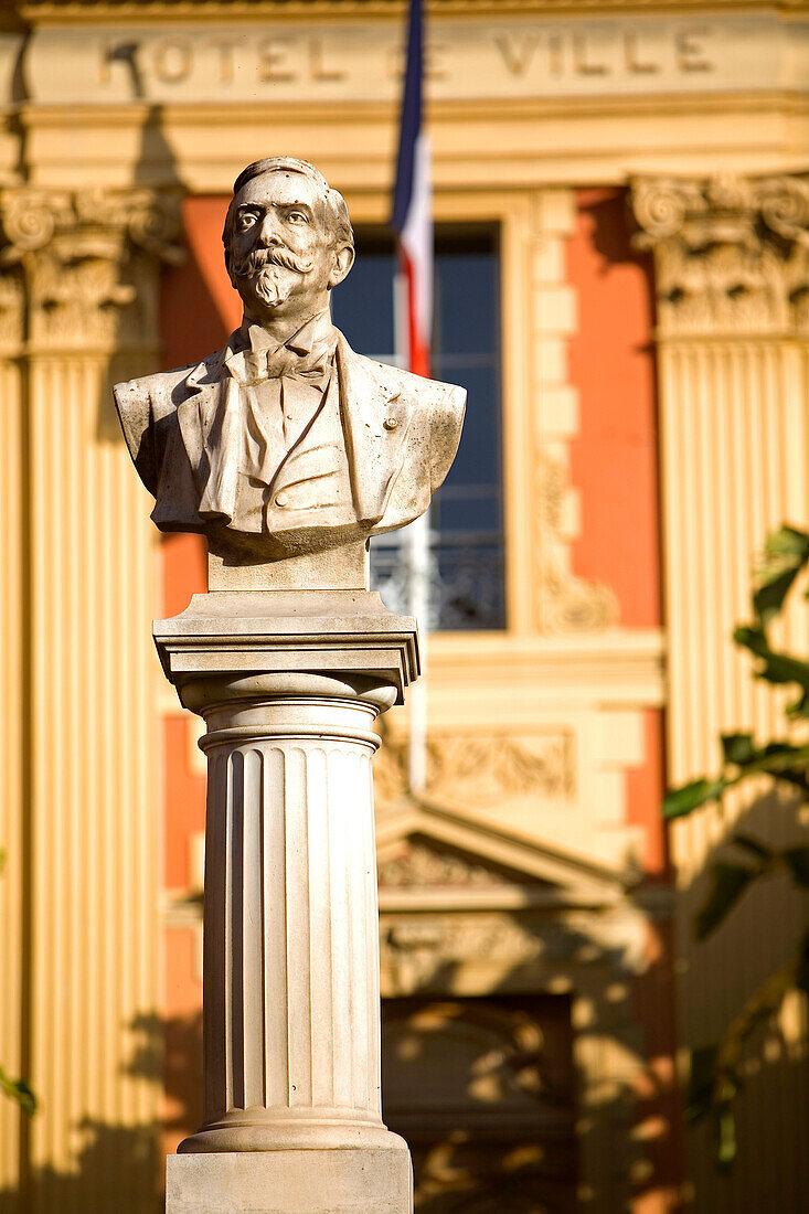 France, Alpes Maritimes, Menton, Place de l'Hotel de ville (City Hall square, bust