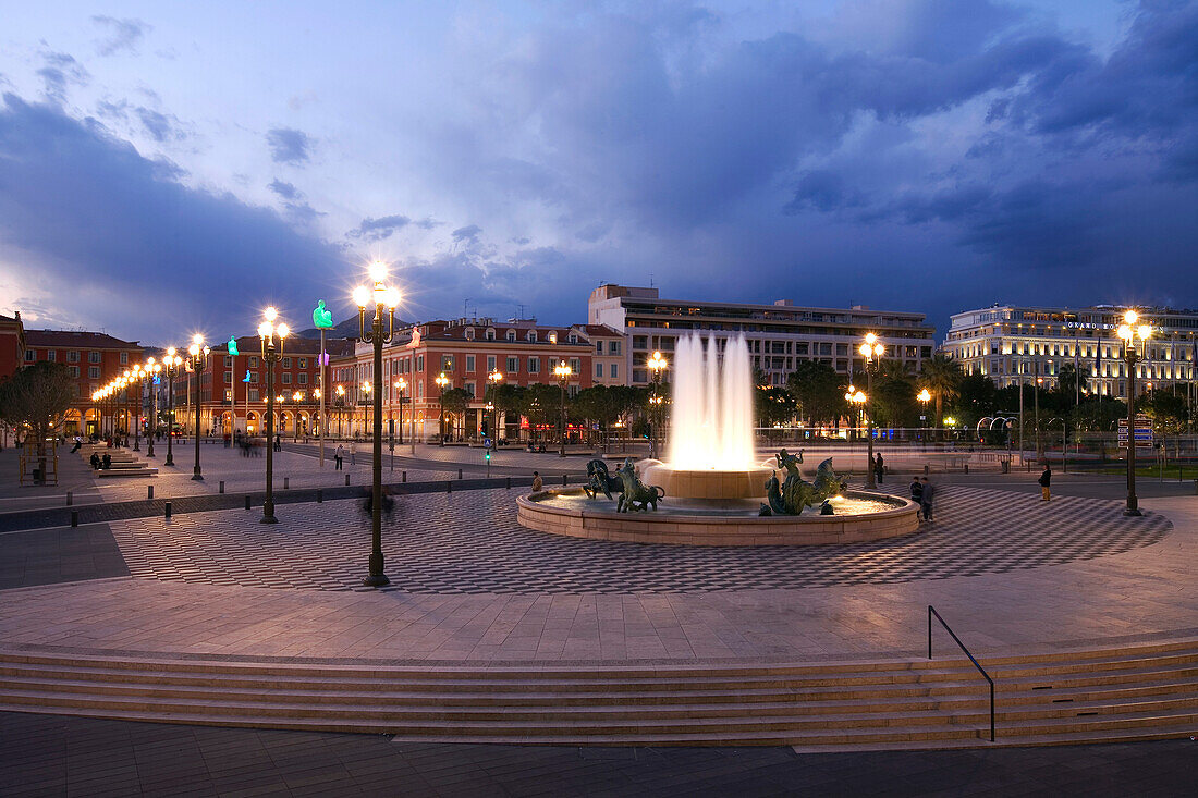 France, Alpes Maritimes, Nice, Old Town, Place Massena, Fontaine du Soleil (Fountain of the Sun)
