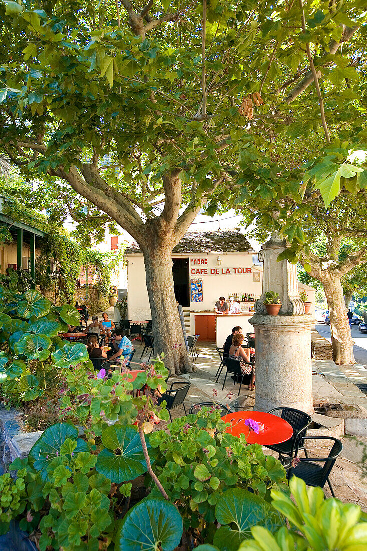 France, Haute Corse, Cap Corse, Nonza, Cafe terrace