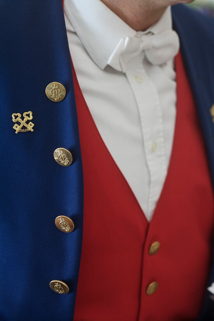 France, Alpes Maritimes, Nice, Negresco Hotel on the Promenade des Anglais, close up on the porter uniform