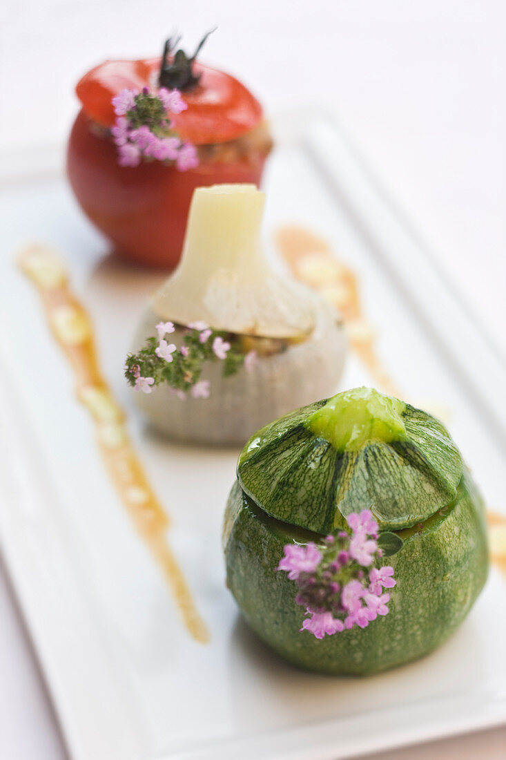 France, Var, Tourrettes, farcis provencaux (stuffed vegetables typical of Provence), Phillipe Jourdin's recipe, Faventia Restaurant of the Domaine de Terre Blanche-Four Seasons Resort