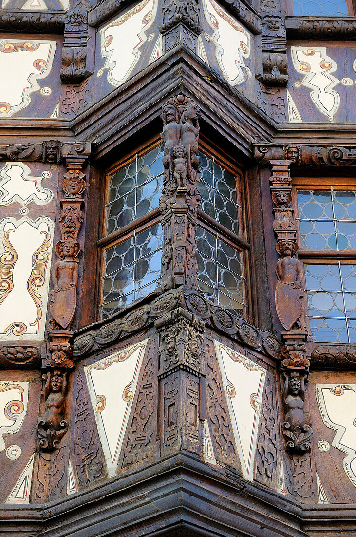 France, Bas Rhin, Saverne, detail of the facade of the Maison Katz