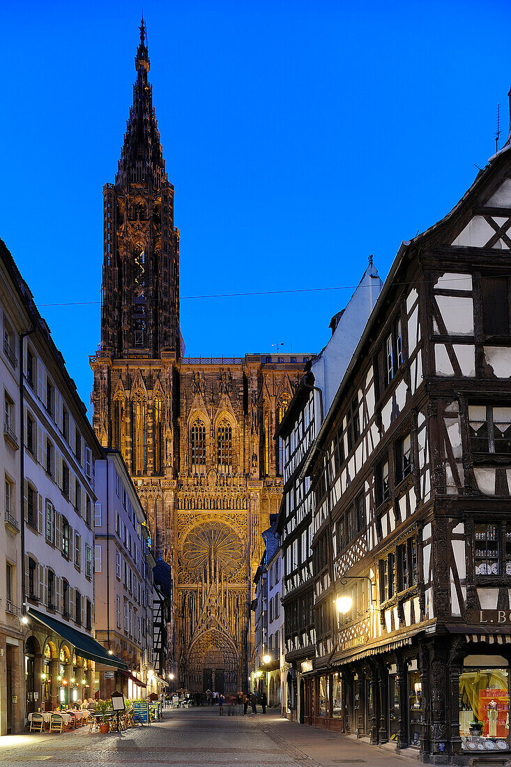 France, Bas Rhin, Strasbourg, old town listed as World Heritage by UNESCO, the Rue Merciere near the Cathedral of Our Lady of Strasbourg