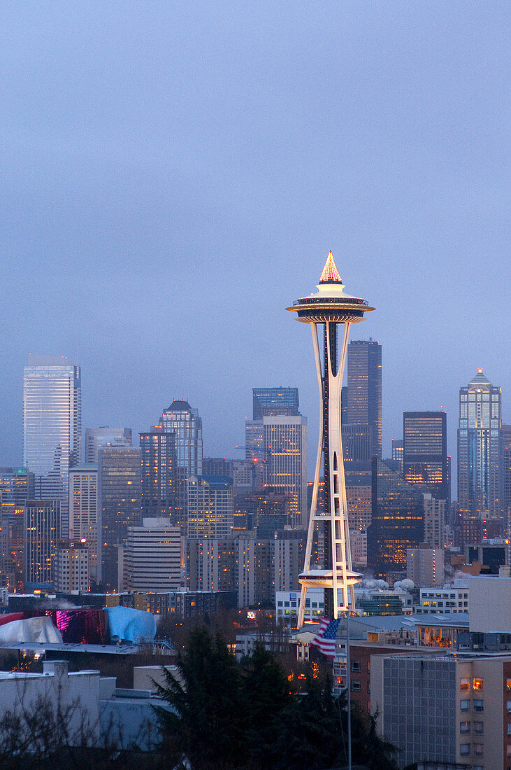 United States, Washington State, Seattle, downtwon, in the foreground the Space Needle inaugurated in the 1962 Exhibition