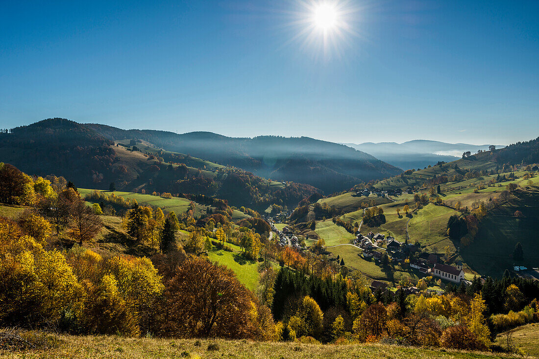 View into the Wiesental valley, near Wieden, Black Forest, Baden-Wuerttemberg, Germany