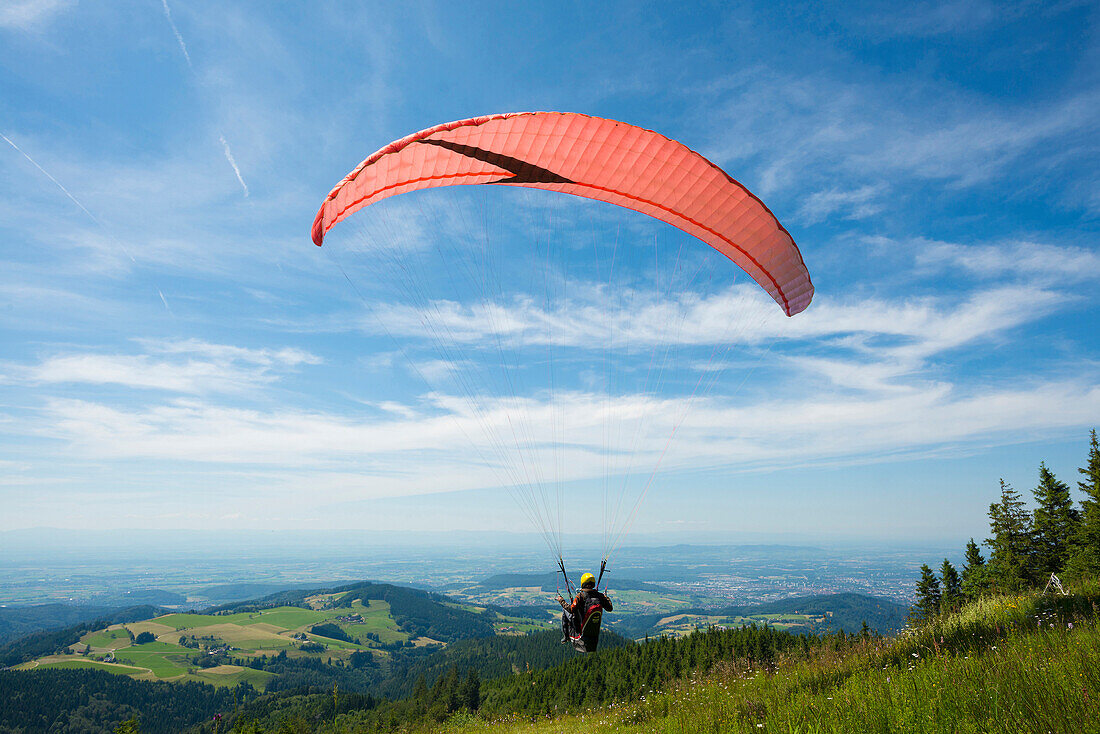 Gleitschirmflieger, Schauinsland, bei Freiburg im Breisgau, Schwarzwald, Baden-Württemberg, Deutschland